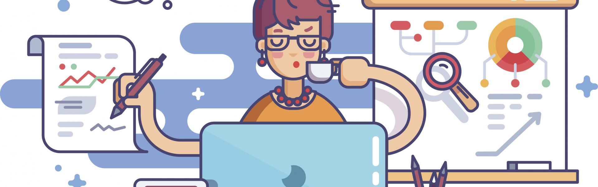 Frau rechnet am Computer