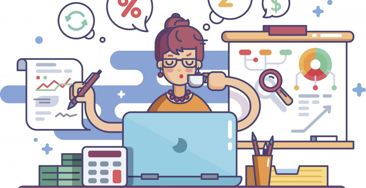 Frau rechnet am Computer